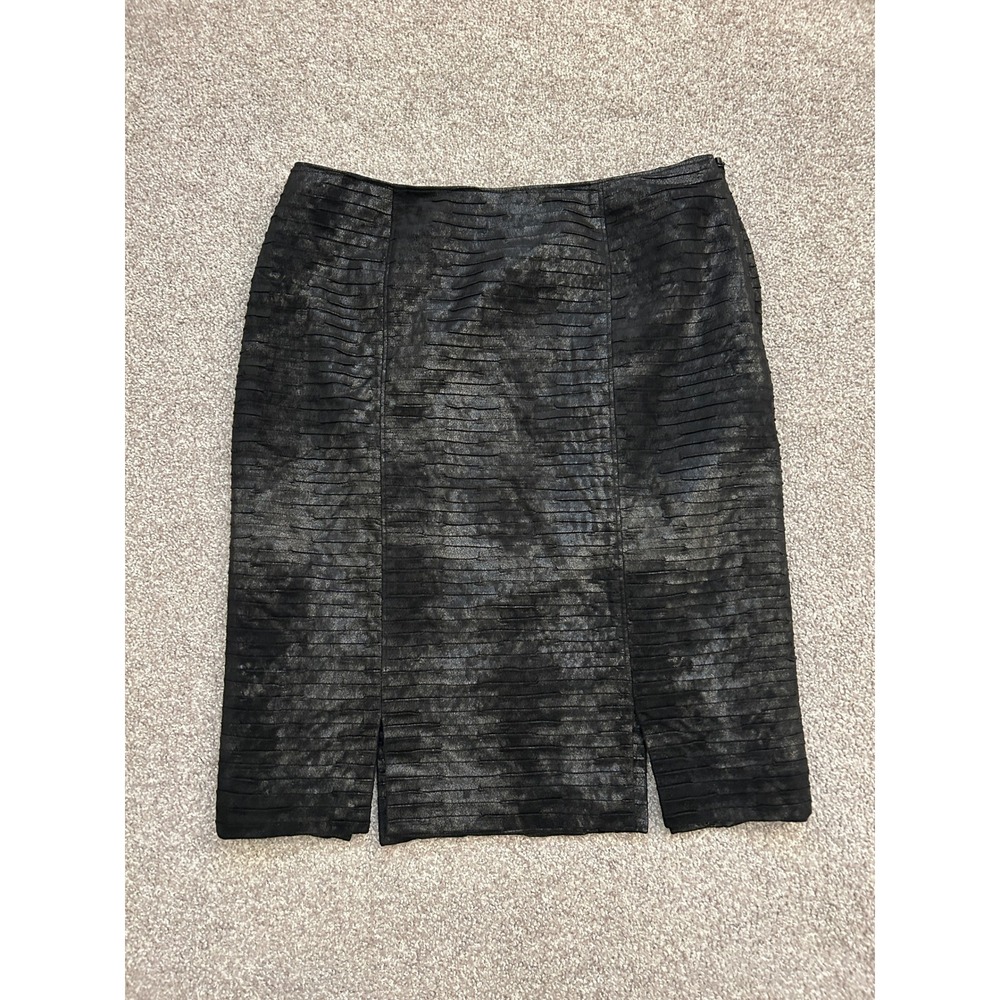 Conrad C Collection Pencil Skirt Womens 8 Black Excellent Textured Metallic Slit